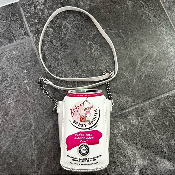 Betsey Johnson White Pink Sassy Spirits Crossbody Bag Girls Just Wanna Have Rum - Picture 2 of 14
